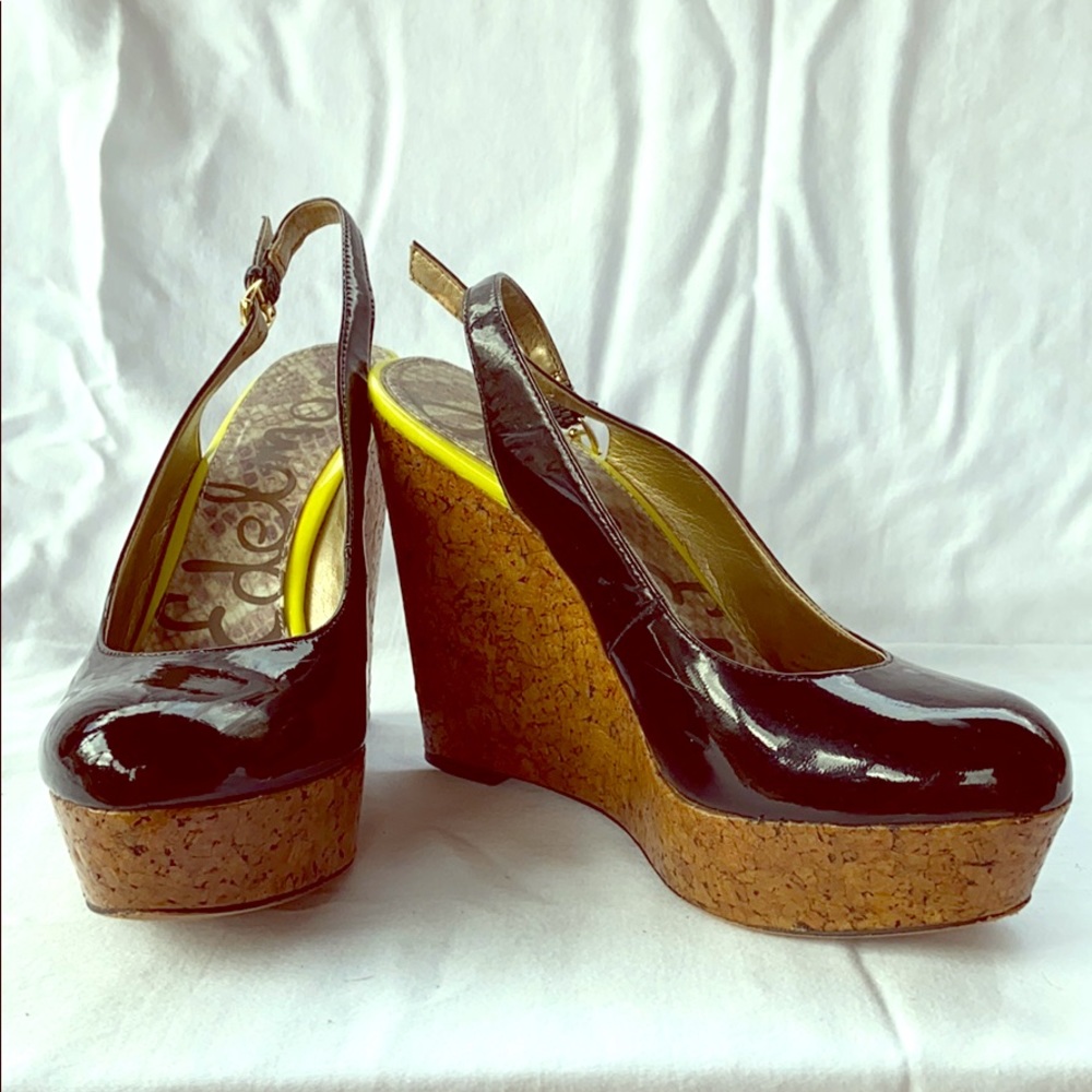 Sam Edelman black patent leather wedges